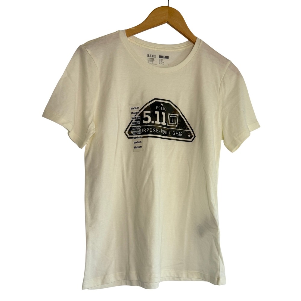 5.11 Tactical Purpose-Built Gear Graphic T-Shirt Mens Medium Cream Off-White